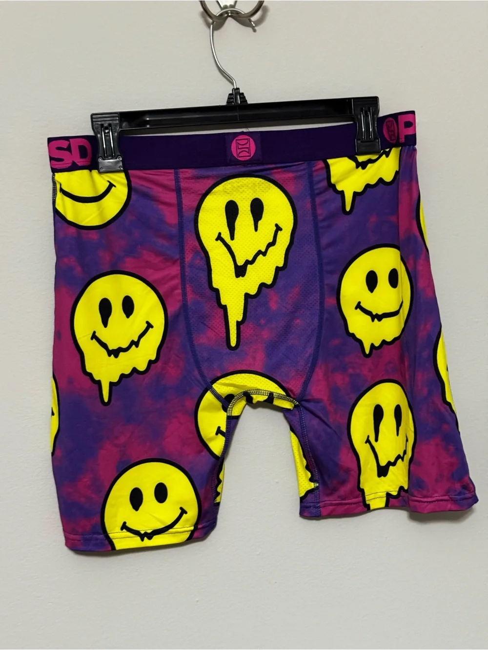 PSD Men Purple Tie-Dye Boxer Briefs with Yellow Smiley Faces